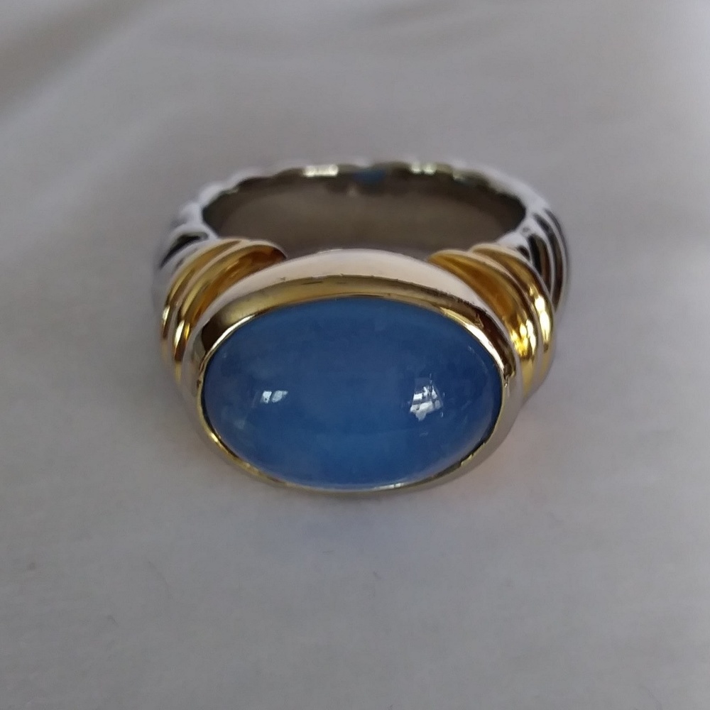 Silver and Gold Ring with Opaque Blue Stone